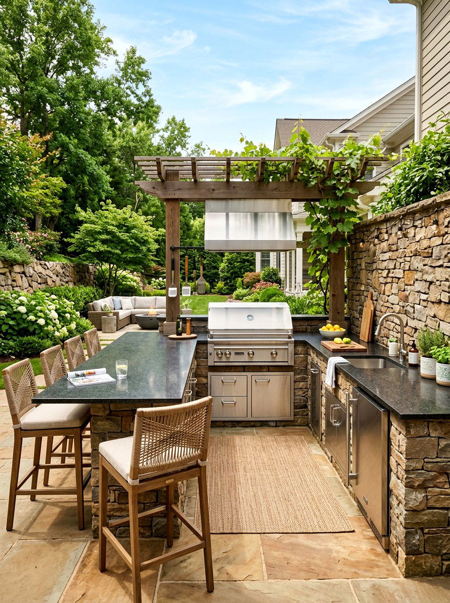 U Shaped Cooking Zone - 30 outdoor kitchen ideas