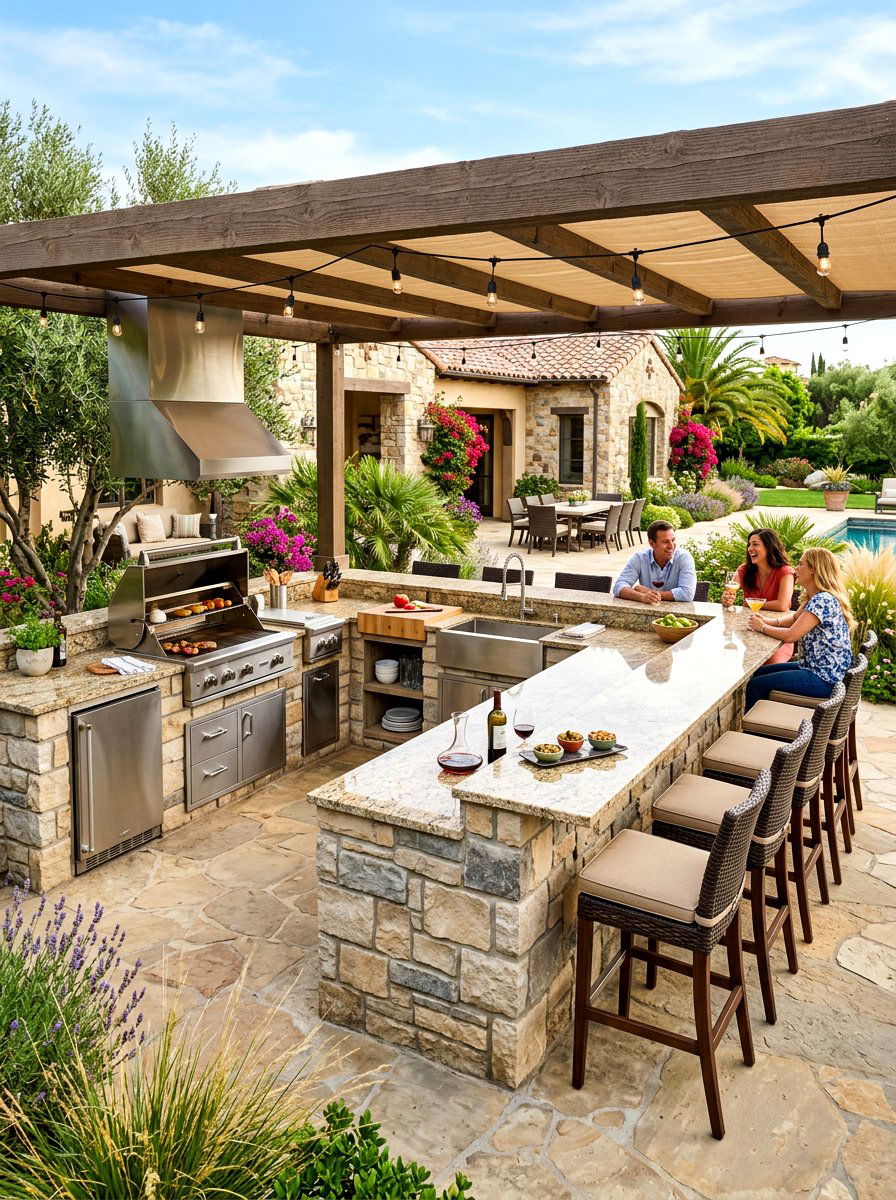 U Shaped Outdoor Kitchen - 30 outdoor kitchen lounge ideas