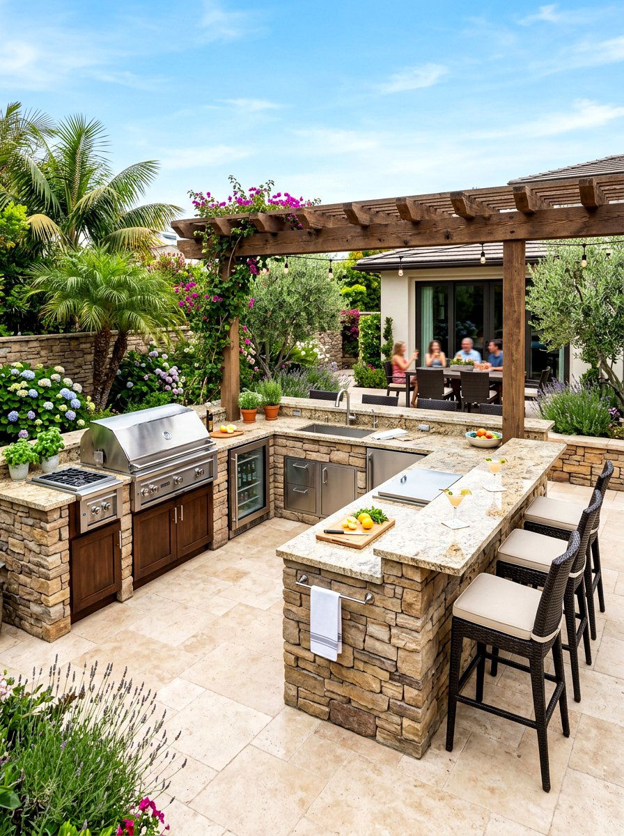 U Shaped Outdoor Kitchen With Seating - 30 grill patio layout ideas