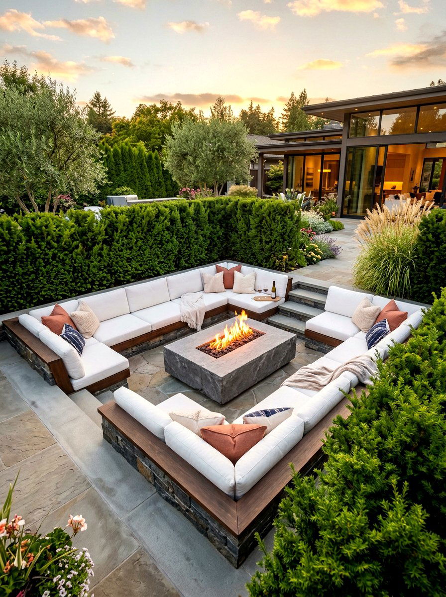 U Shaped Outdoor Sofa - 30 backyard conversation pit ideas