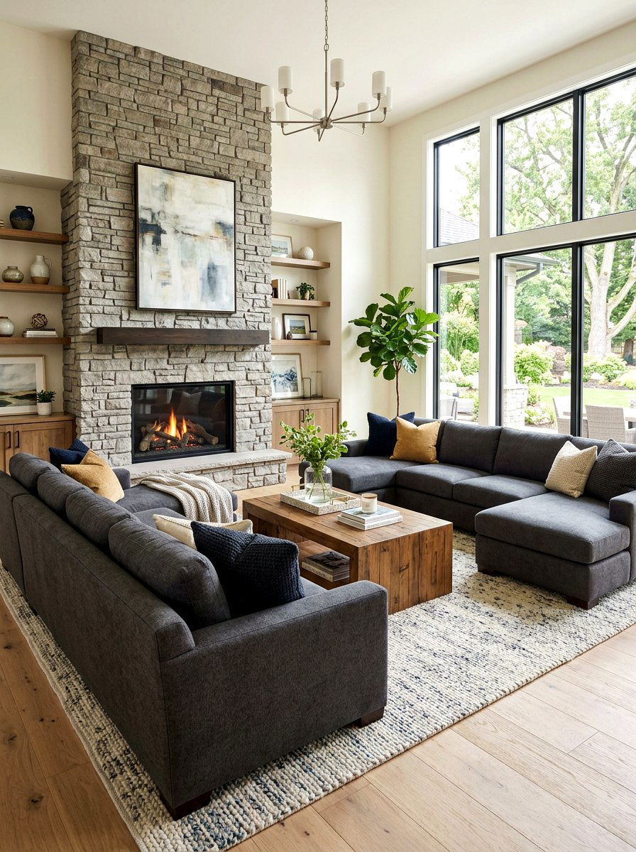 U Shaped Sectional Facing Fireplace - 30 sectional layout ideas