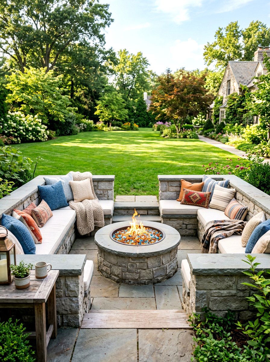 U Shaped Sunken Lounge - 30 conversation pit patio ideas