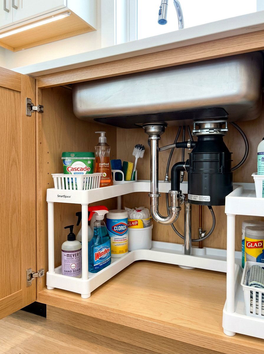 U Shaped Under Sink Shelf - 30 under sink storage rental ideas