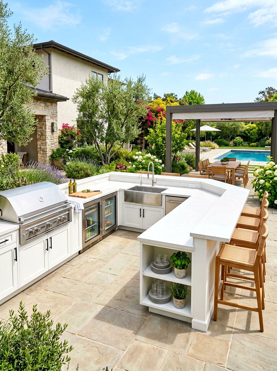 U shaped outdoor kitchen - 30 family BBQ patio ideas