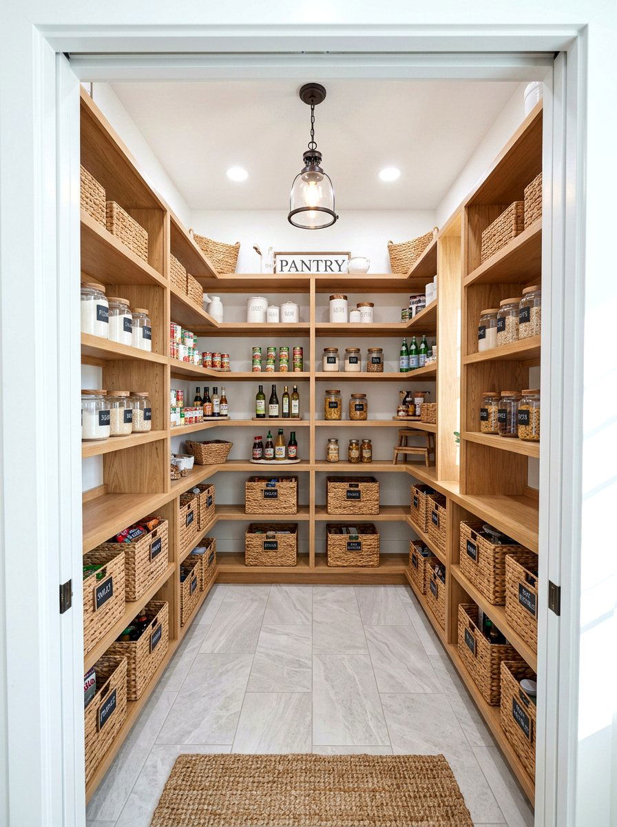 U shaped pantry layout - 30 farmhouse pantry shelving ideas