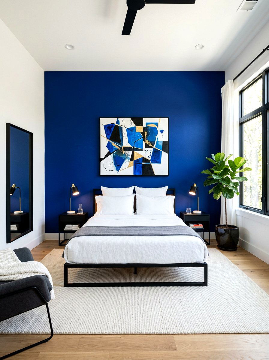Ultramarine high contrast bedroom - 30 cool blue bedroom ideas