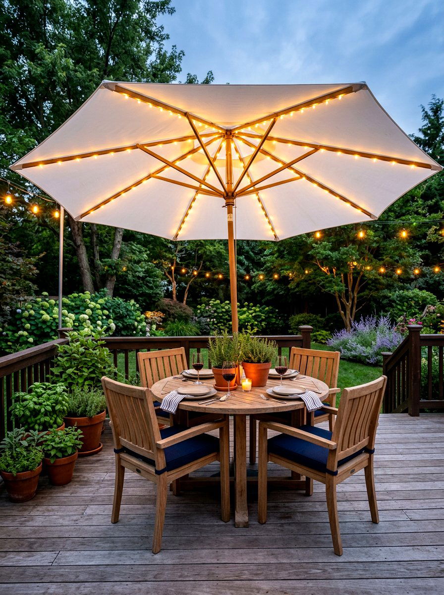 Umbrella Rib Lights - 30 deck lighting ideas