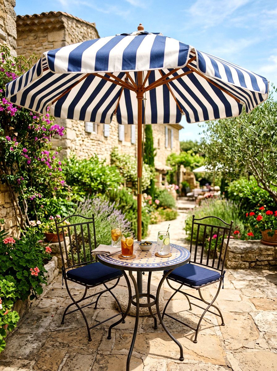 Umbrella Shaded Bistro Table - 30 bistro patio ideas
