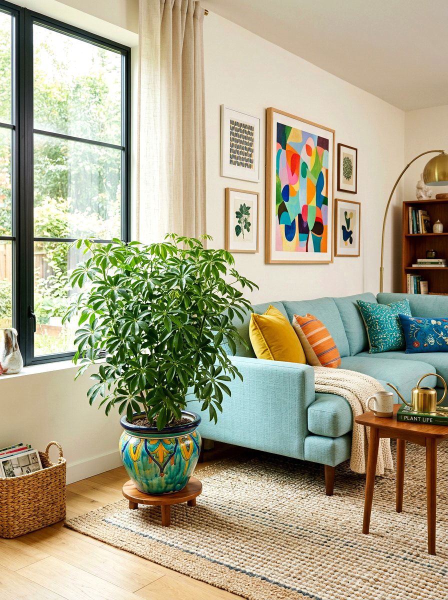 Umbrella Tree Living Room - 30 indoor tree corner ideas
