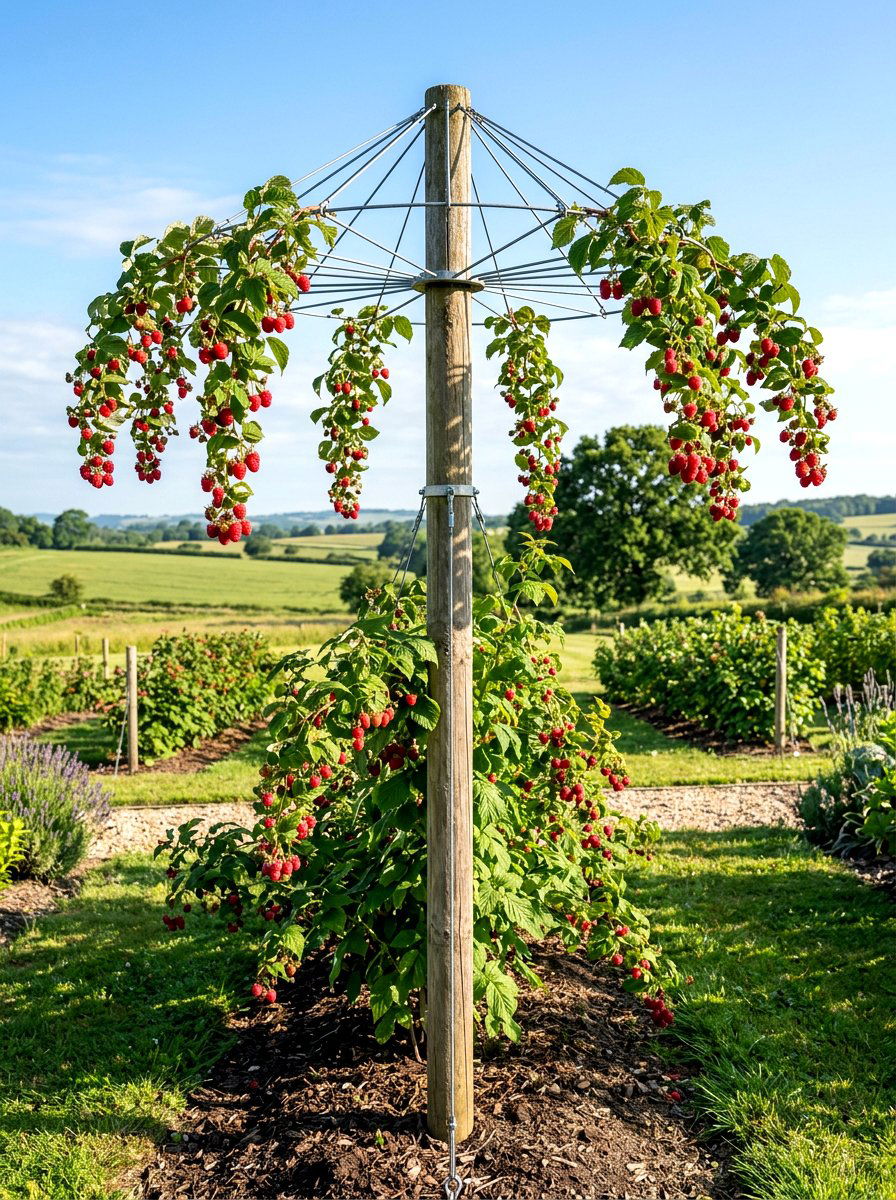 Umbrella style raspberry trellis - 30 raspberry trellis ideas