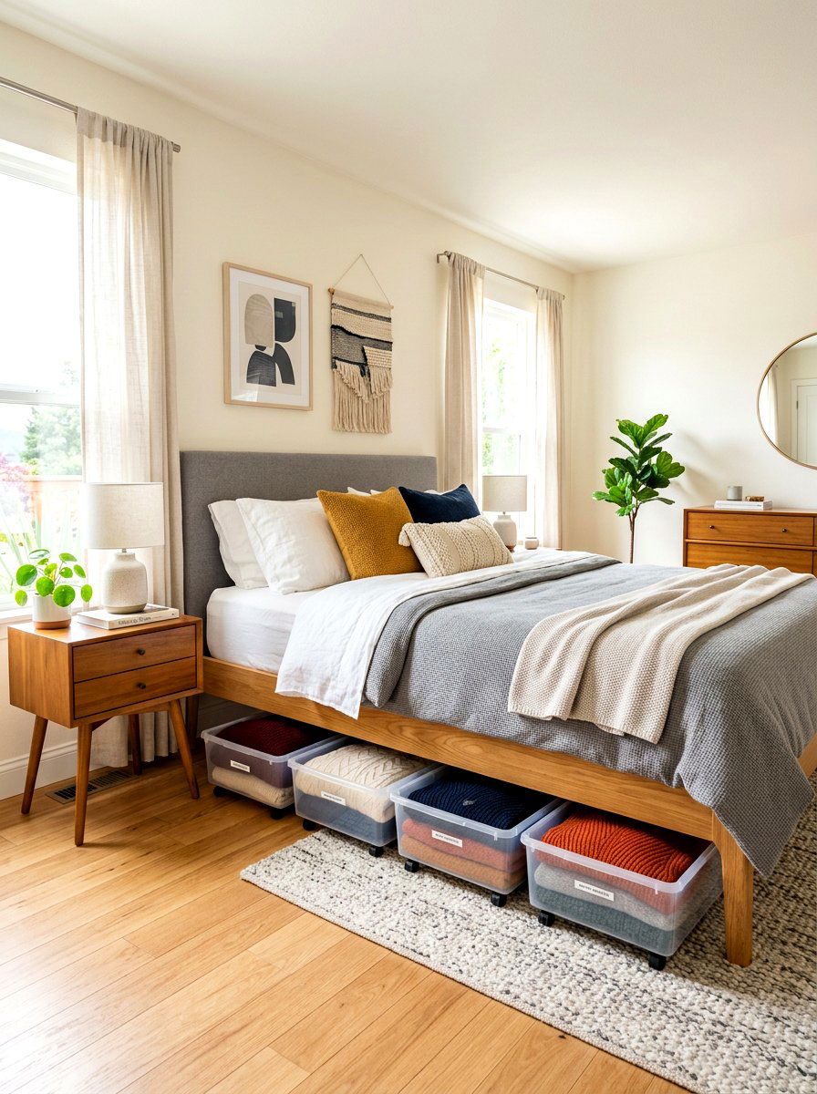 Under Bed Seasonal Clothing - 30 clear bin organization ideas