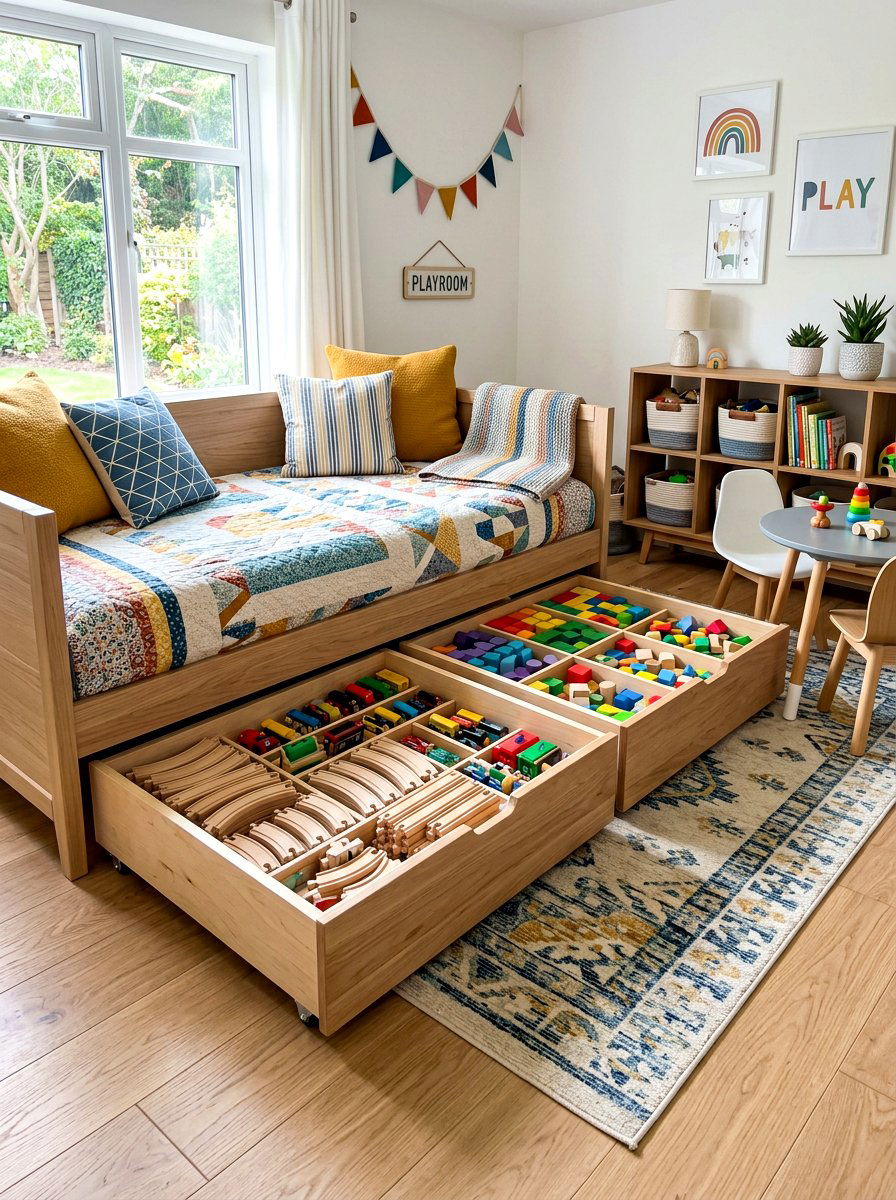 Under Bed Storage - 30 playroom storage ideas