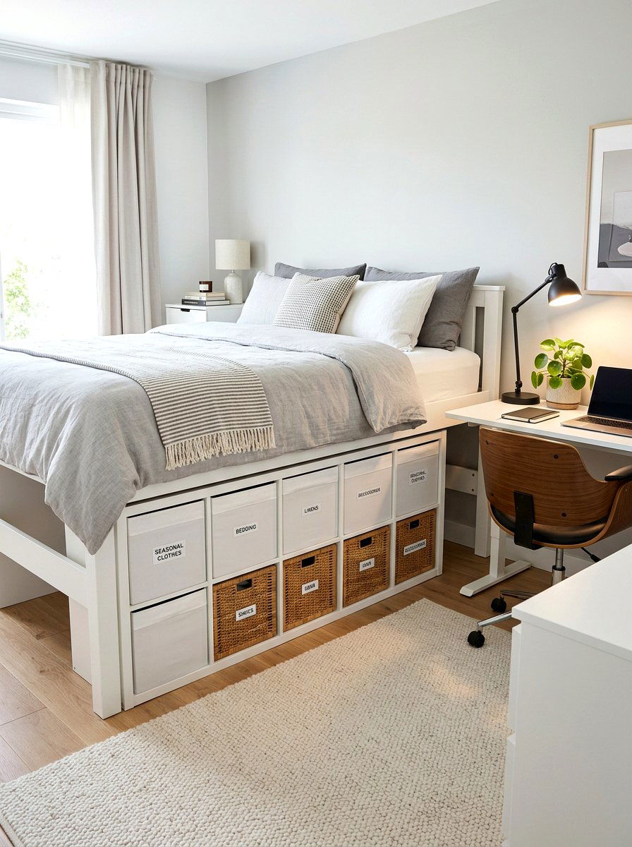 Under Bed Storage Cubby - 30 dorm bed ideas