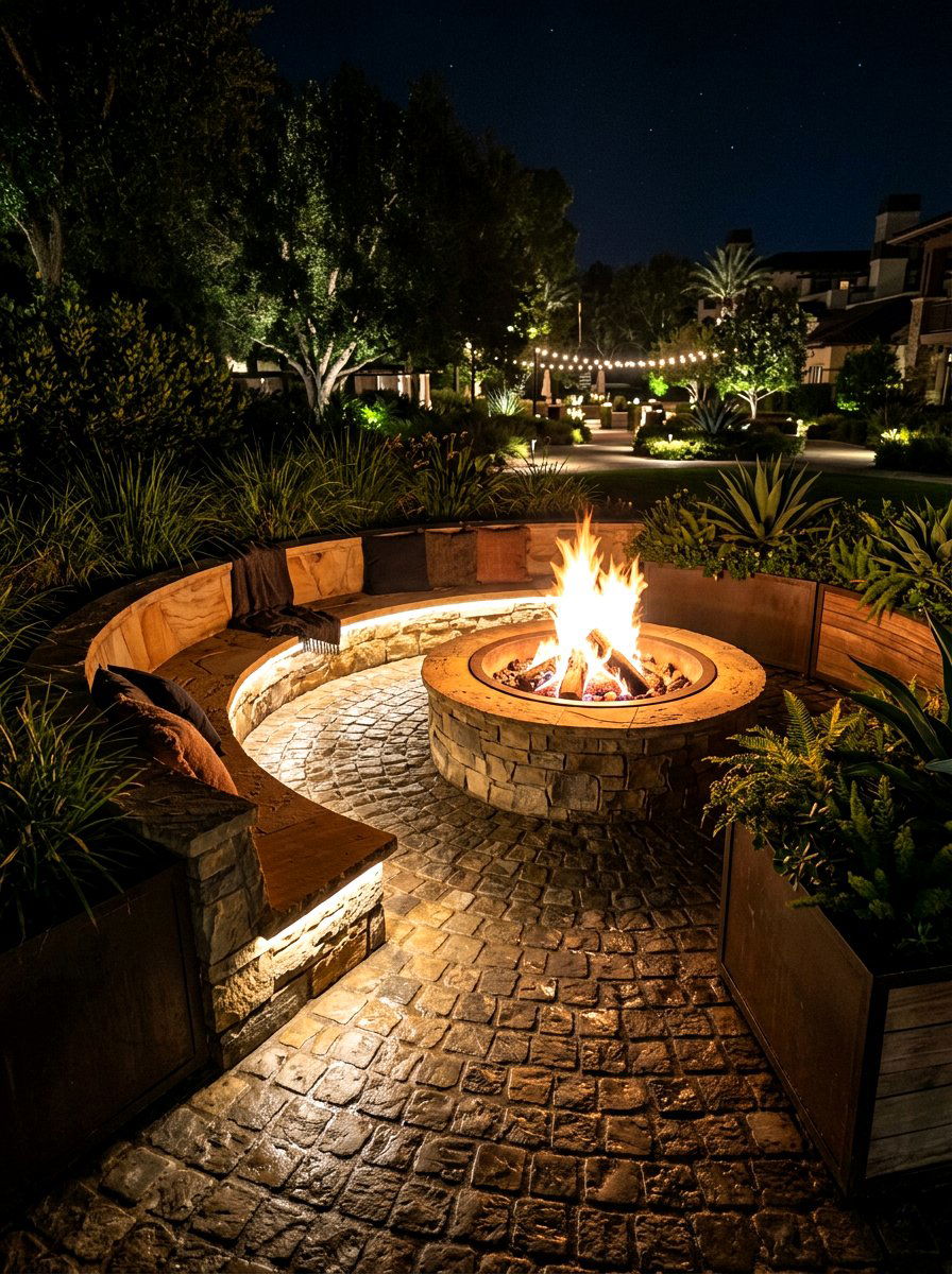 Under Bench LED Lighting Fire Pit - 30 fire pit lighting ideas