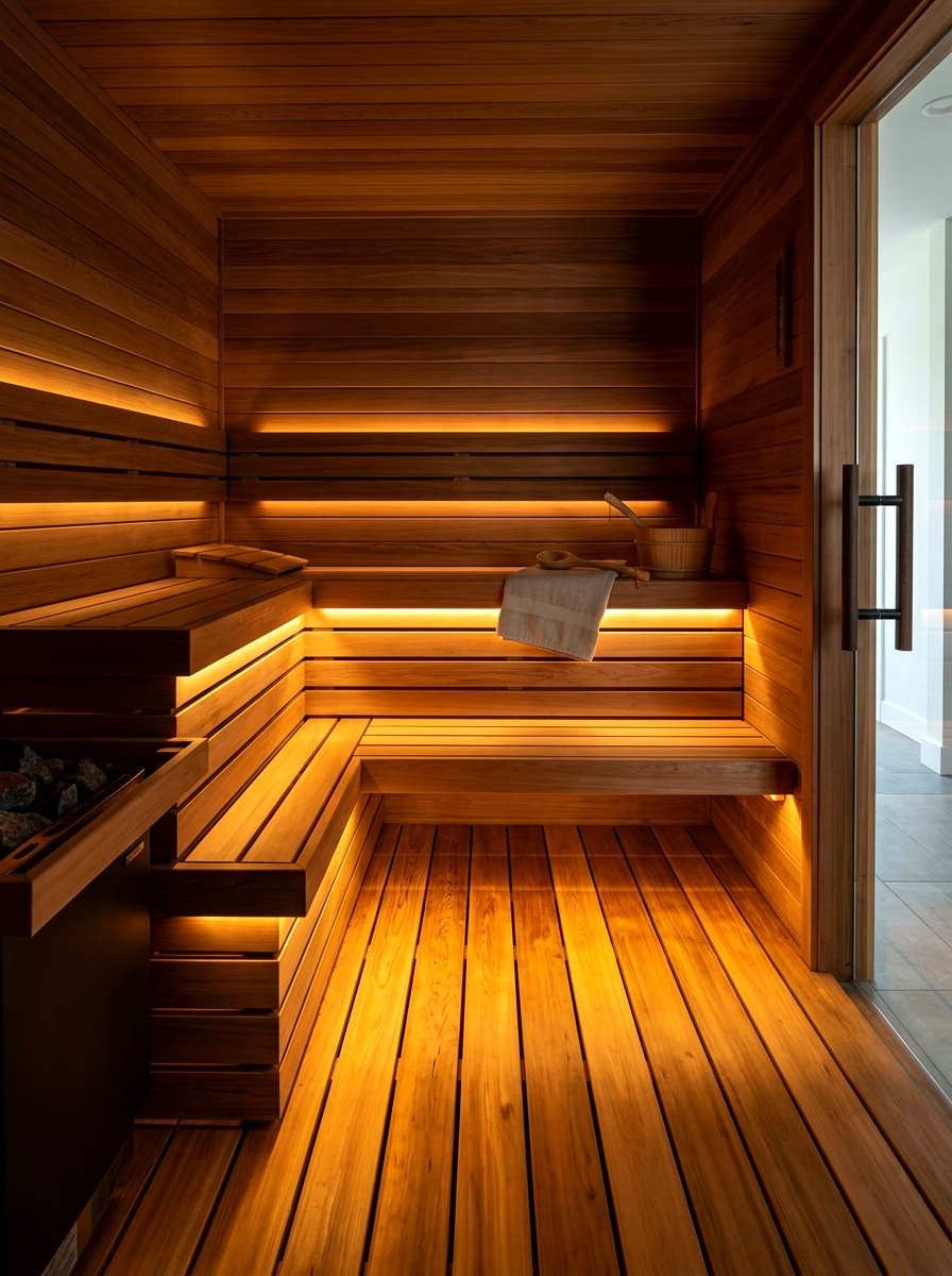 Under Bench Lighting Sauna - 30 sauna room ideas