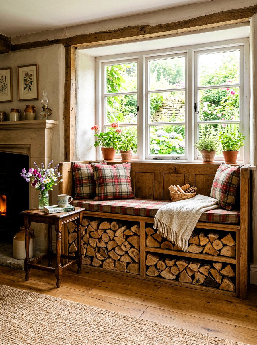 Under Bench Log Storage - 30 firewood storage wall ideas