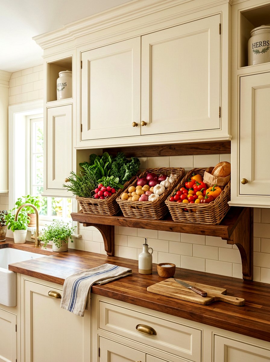 Under Cabinet Basket Shelf - 30 heritage kitchen shelf ideas