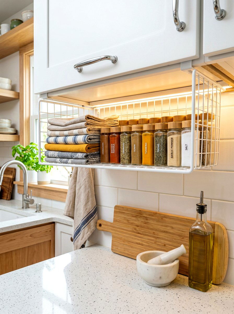 Under Cabinet Basket - 30 no drill shelf styling ideas