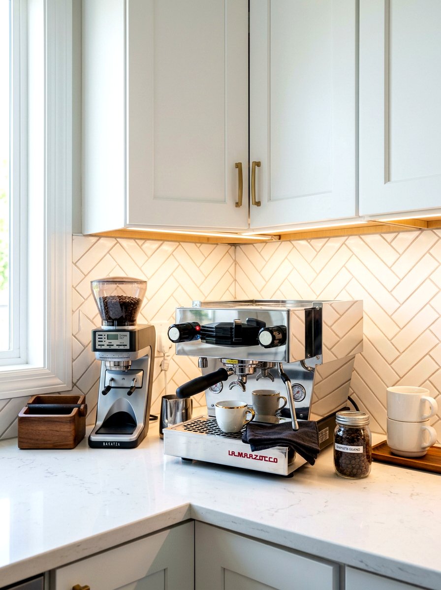 Under Cabinet Coffee Station - 30 aesthetic home cafe setup ideas