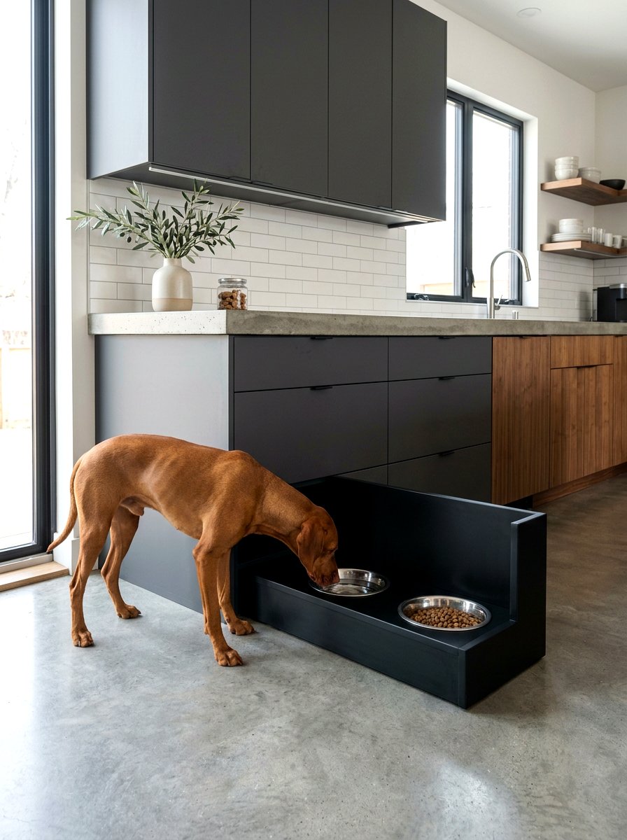 Under Cabinet Dog Bowls - 30 mudroom pet feeding ideas