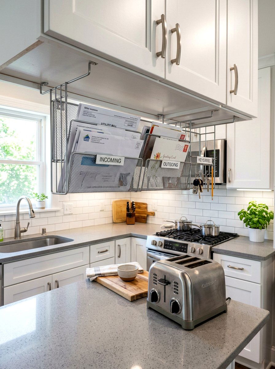Under Cabinet Hanging Mail Sorter - 30 mail organization ideas