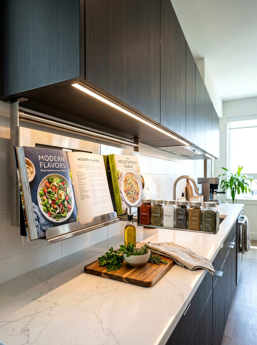 Under Cabinet Rack - 30 physical cookbook kitchen ideas