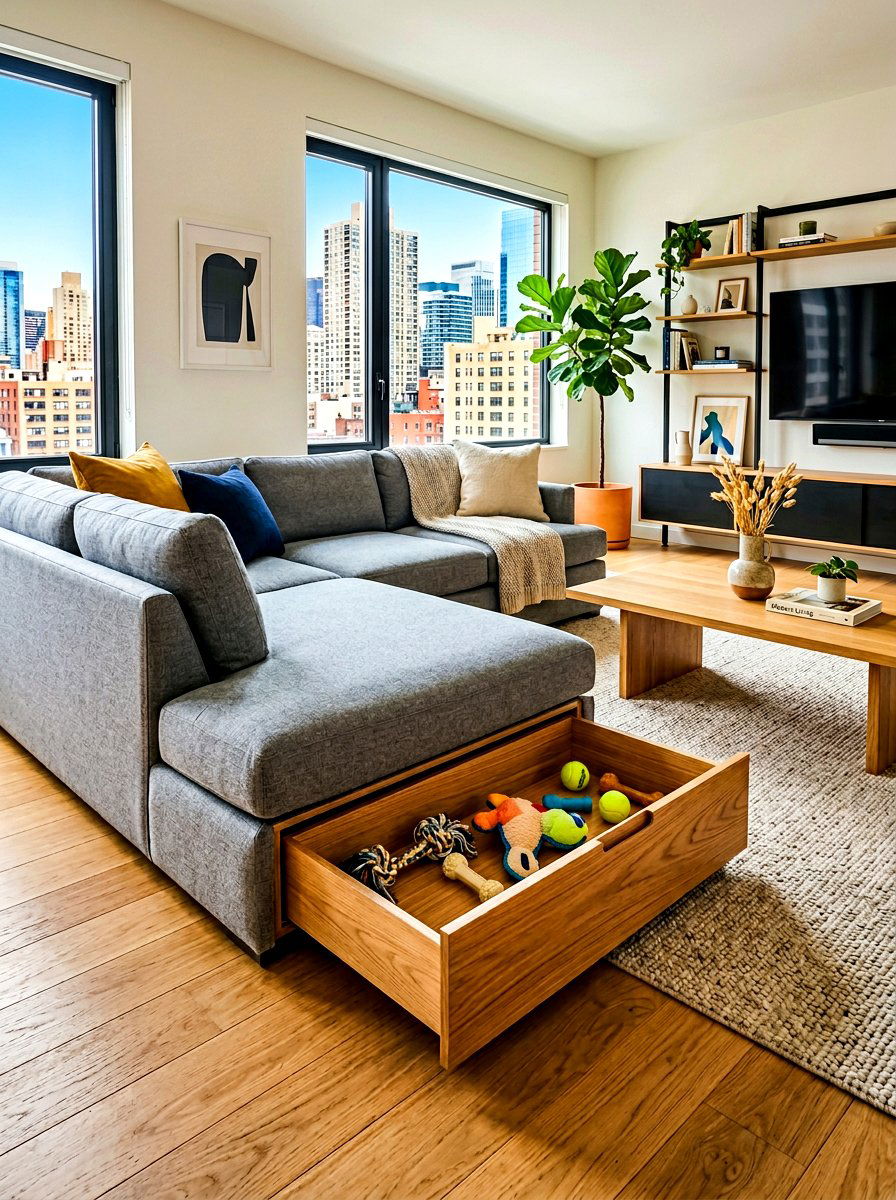 Under Couch Pet Toy Drawer - 30 pet toy storage ideas