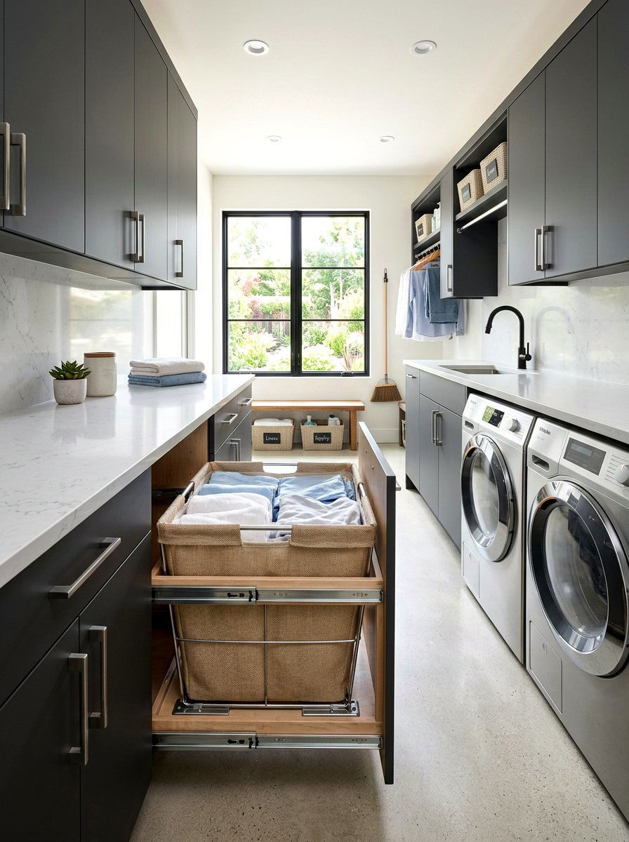 Under Counter Laundry Basket Slide - 30 laundry basket storage ideas