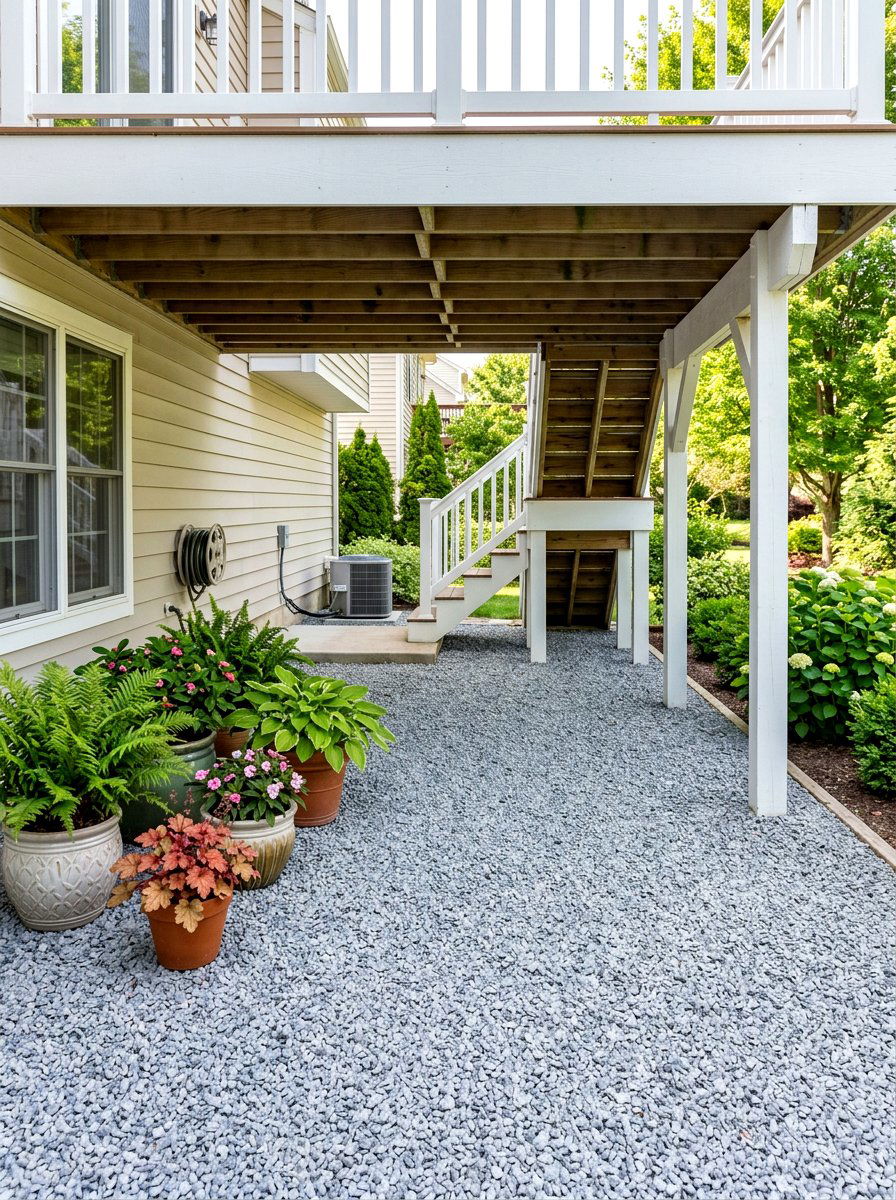 Under Deck Gravel - 30 pebble garden ideas