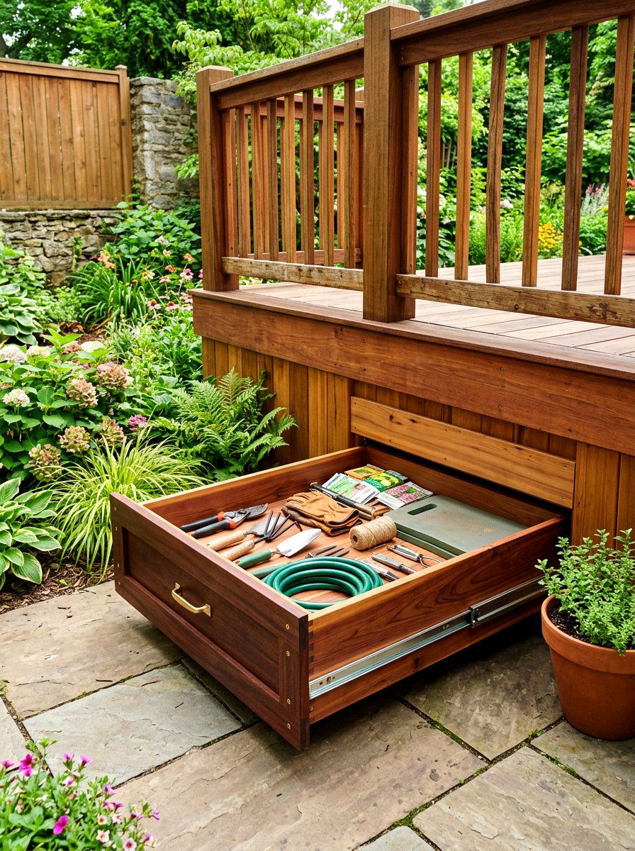 Under Deck Storage Drawer - 30 garden tool organizer ideas