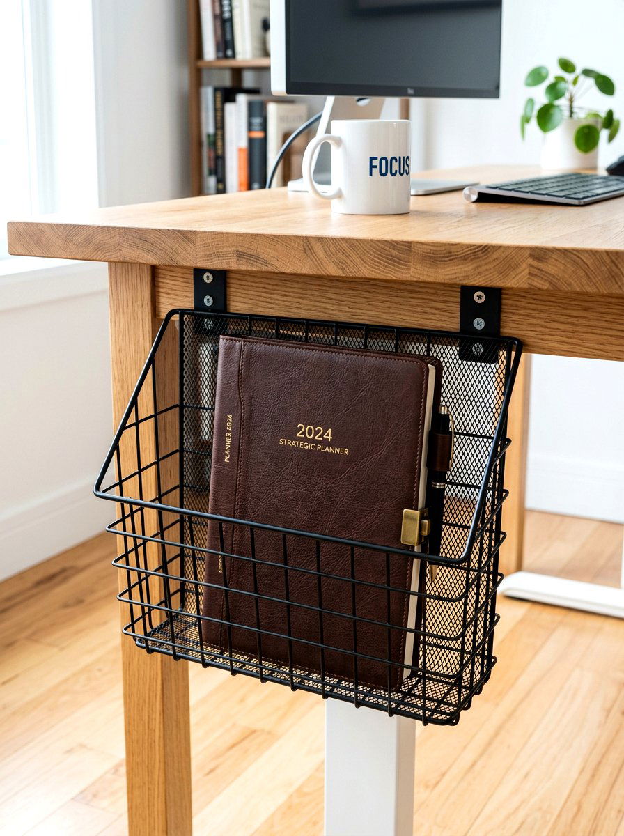 Under Desk Basket - 30 paper planner desk ideas