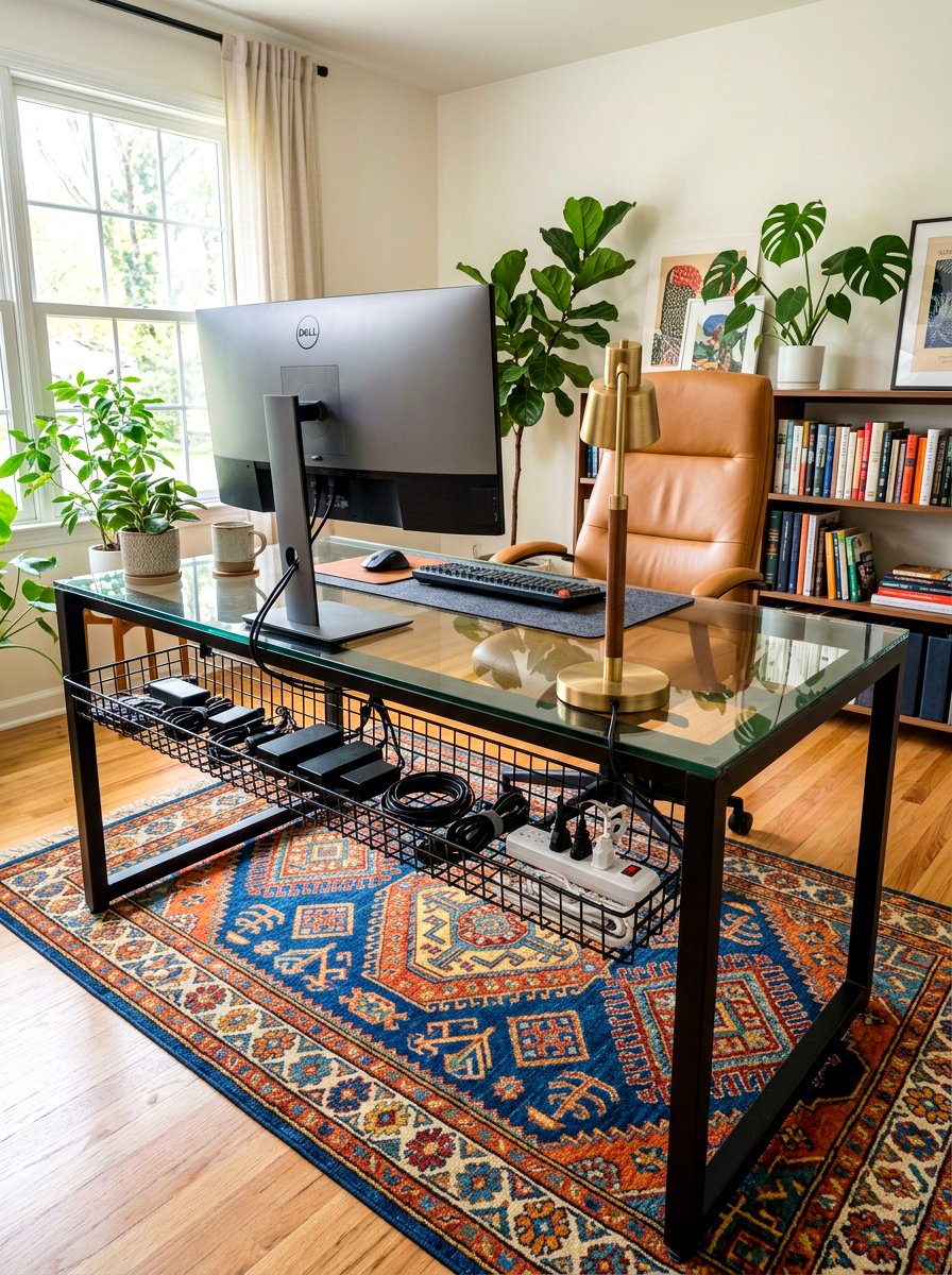Under Desk Basket - 30 office cable management ideas