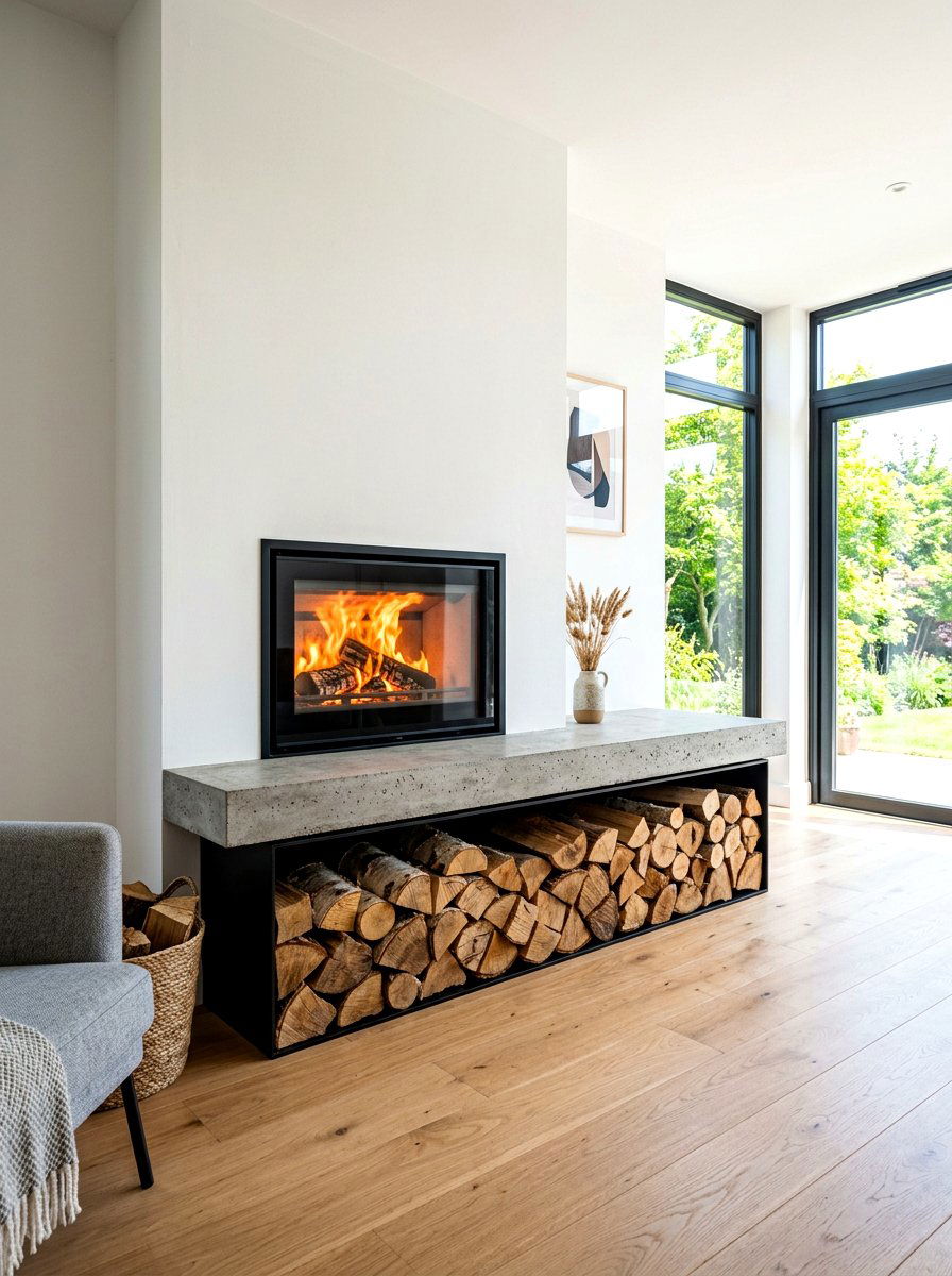 Under Hearth Wood Compartment - 30 firewood storage wall ideas
