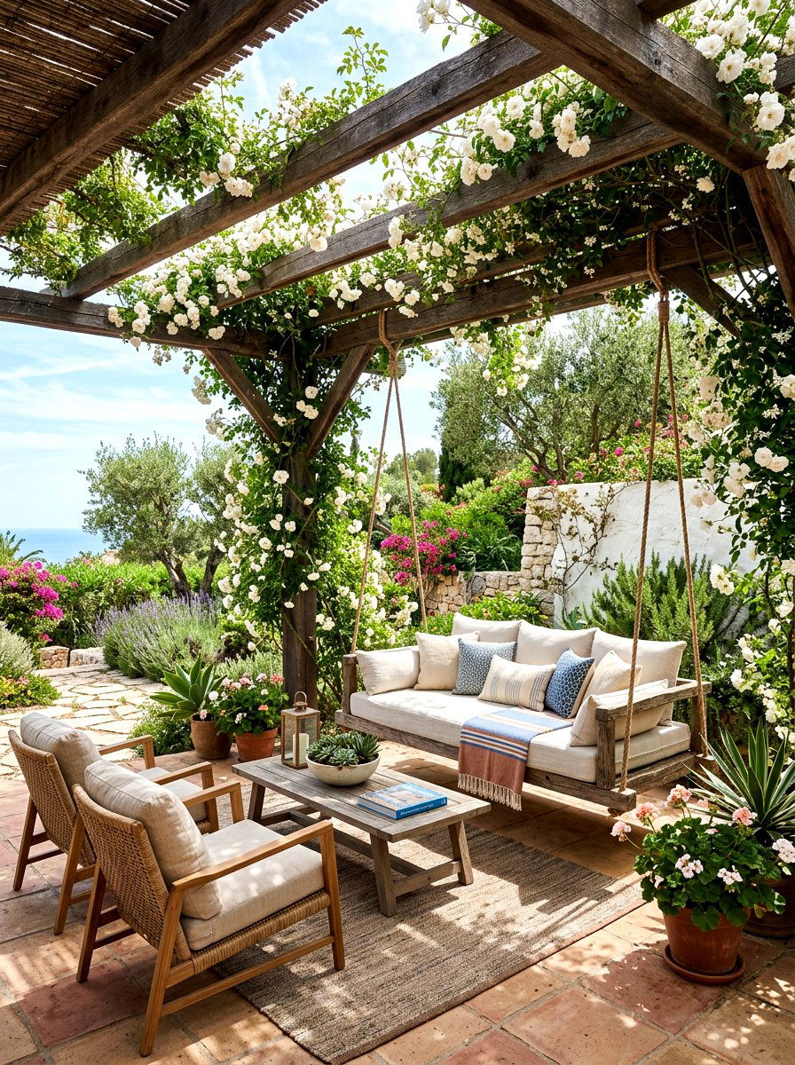 Under Pergola Seating - 30 outdoor furniture arrangement ideas