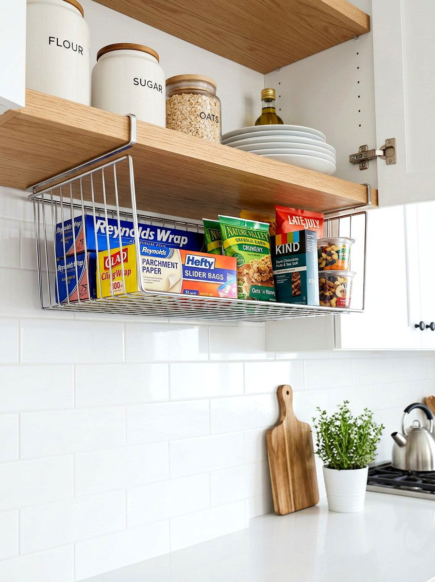 Under Shelf Basket - 30 organizing a tiny pantry ideas