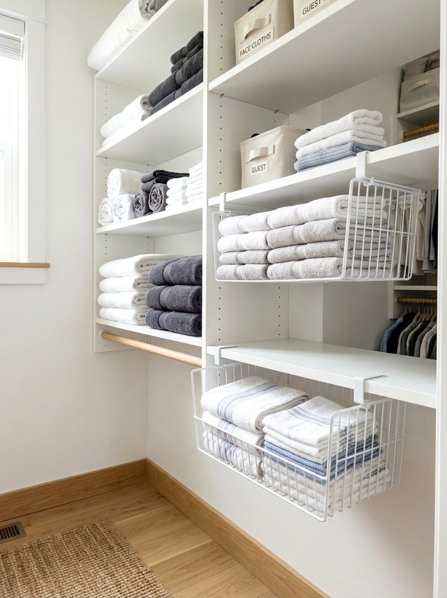 Under Shelf Baskets - 30 linen closet organization ideas