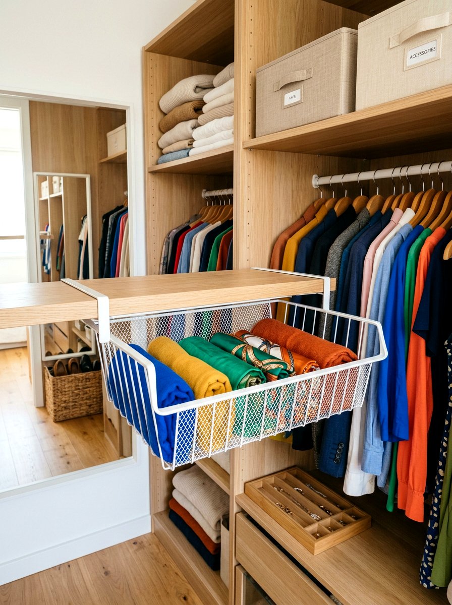 Under Shelf Hanging Basket - 30 minimal closet organization ideas