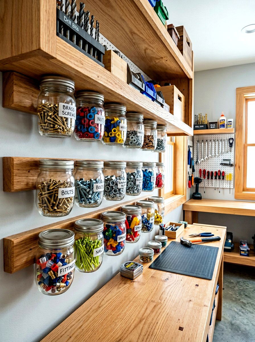 Under Shelf Jar Storage For Hardware - 30 garage organization for small spaces ideas