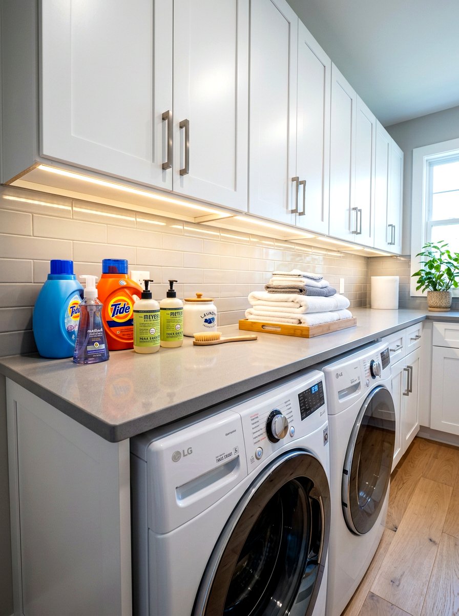 Under Shelf Lighting - 30 laundry room storage ideas