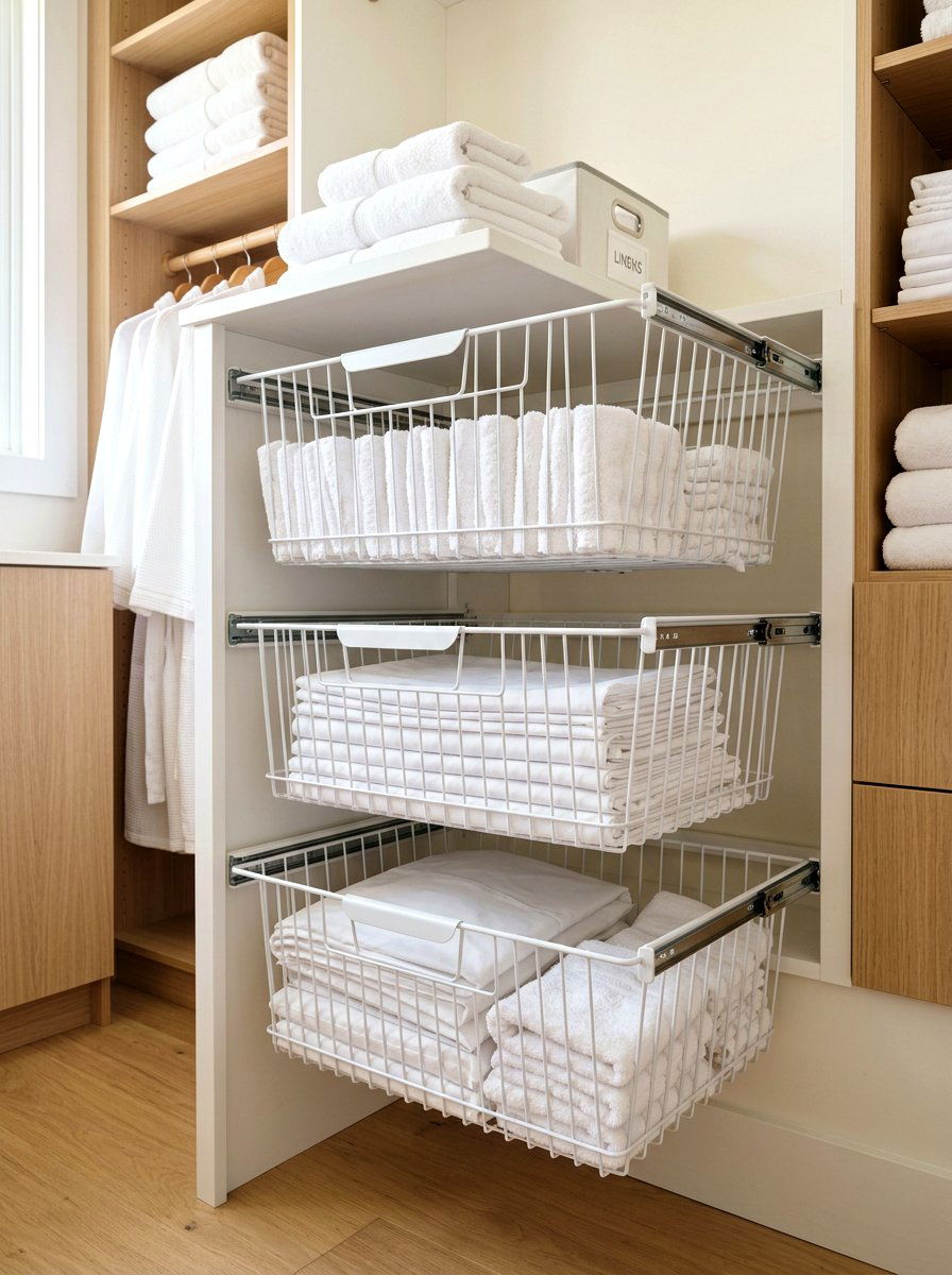 Under Shelf Linen Basket - 30 linen closet ideas