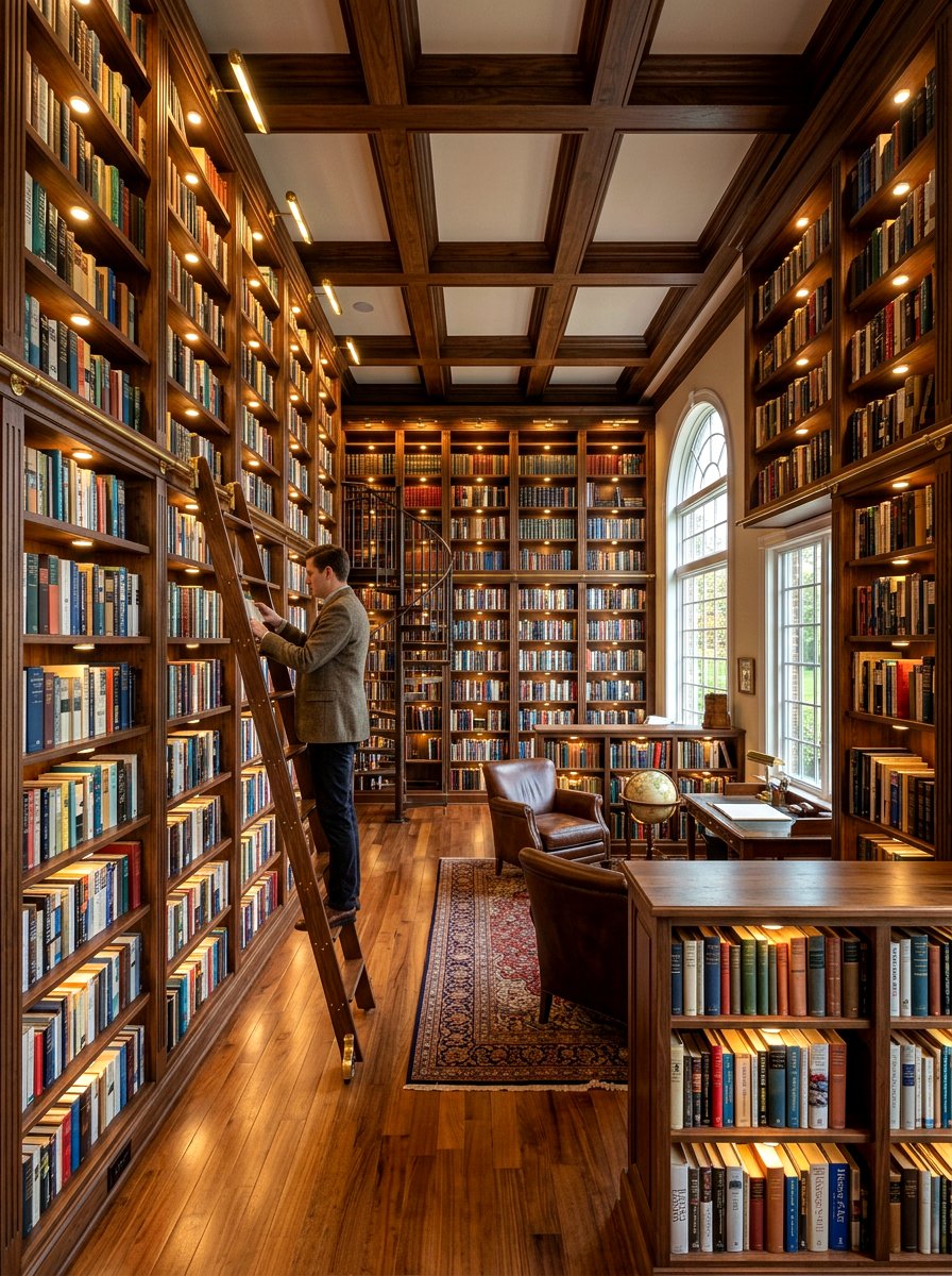 Under Shelf Puck Light - 30 bookshelf lighting ideas