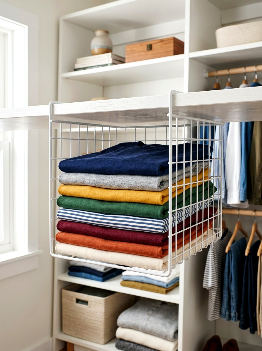 Under Shelf Wire Basket - 30 micro closet organization ideas