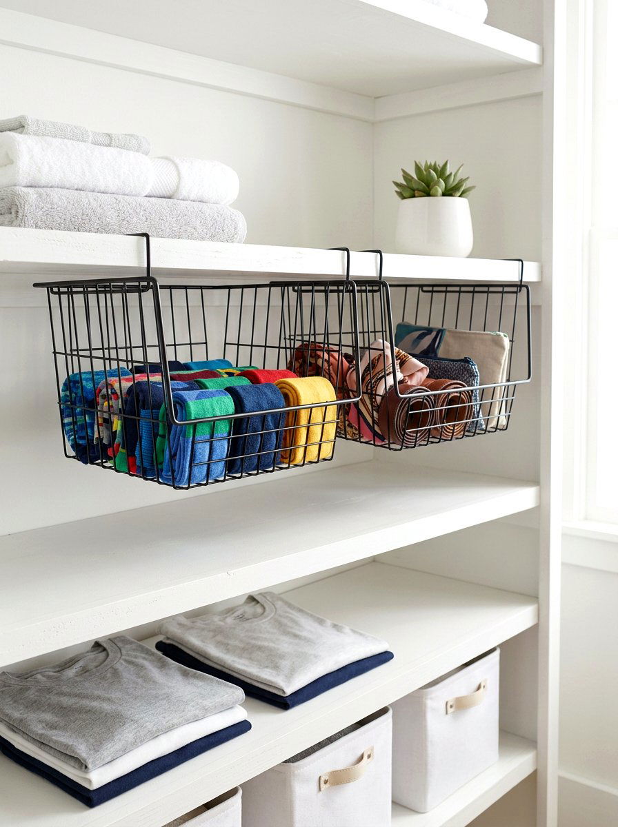 Under Shelf Wire Baskets - 30 organizing small closets ideas