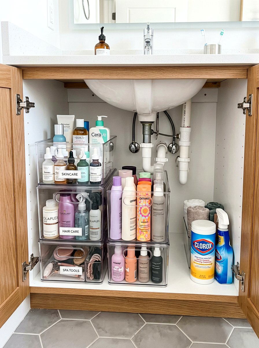 Under Sink Bathroom Organization - 30 clear bin organization ideas