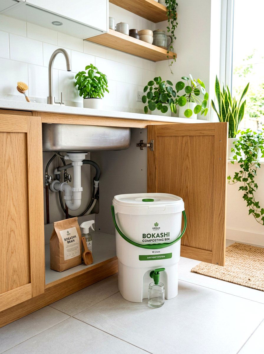 Under Sink Bokashi Bin - 30 compost corner ideas