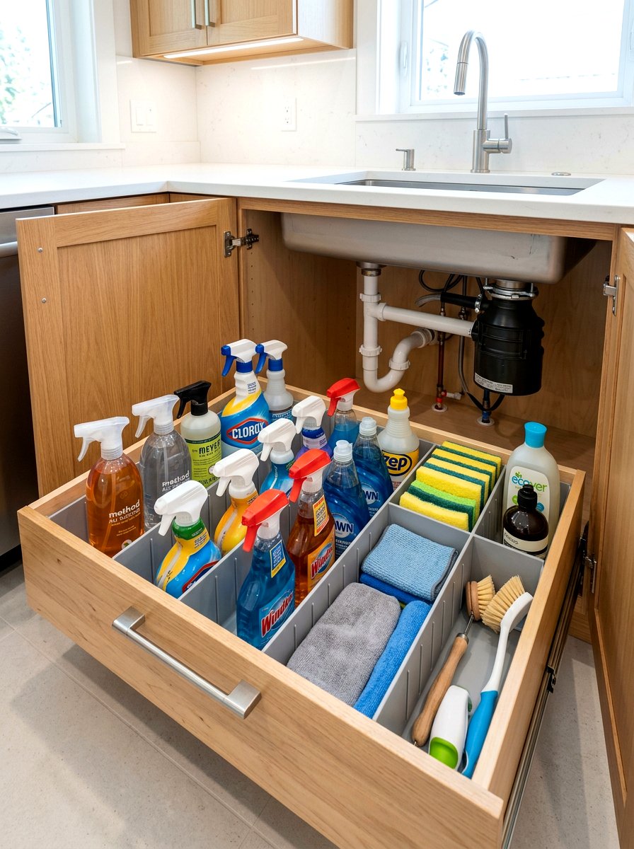 Under Sink Cleaning Organizer - 30 kitchen drawer divider ideas