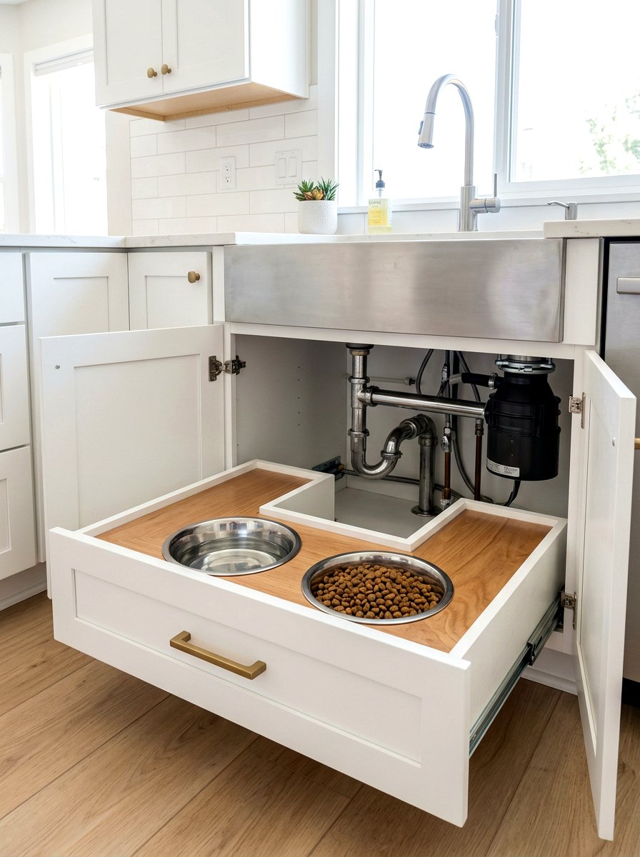 Under Sink Dog Bowl Drawer - 30 dog bowl drawer ideas