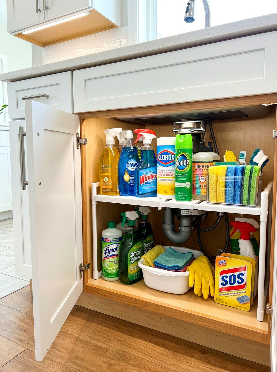Under Sink Expandable Rack - 30 under sink storage rental ideas