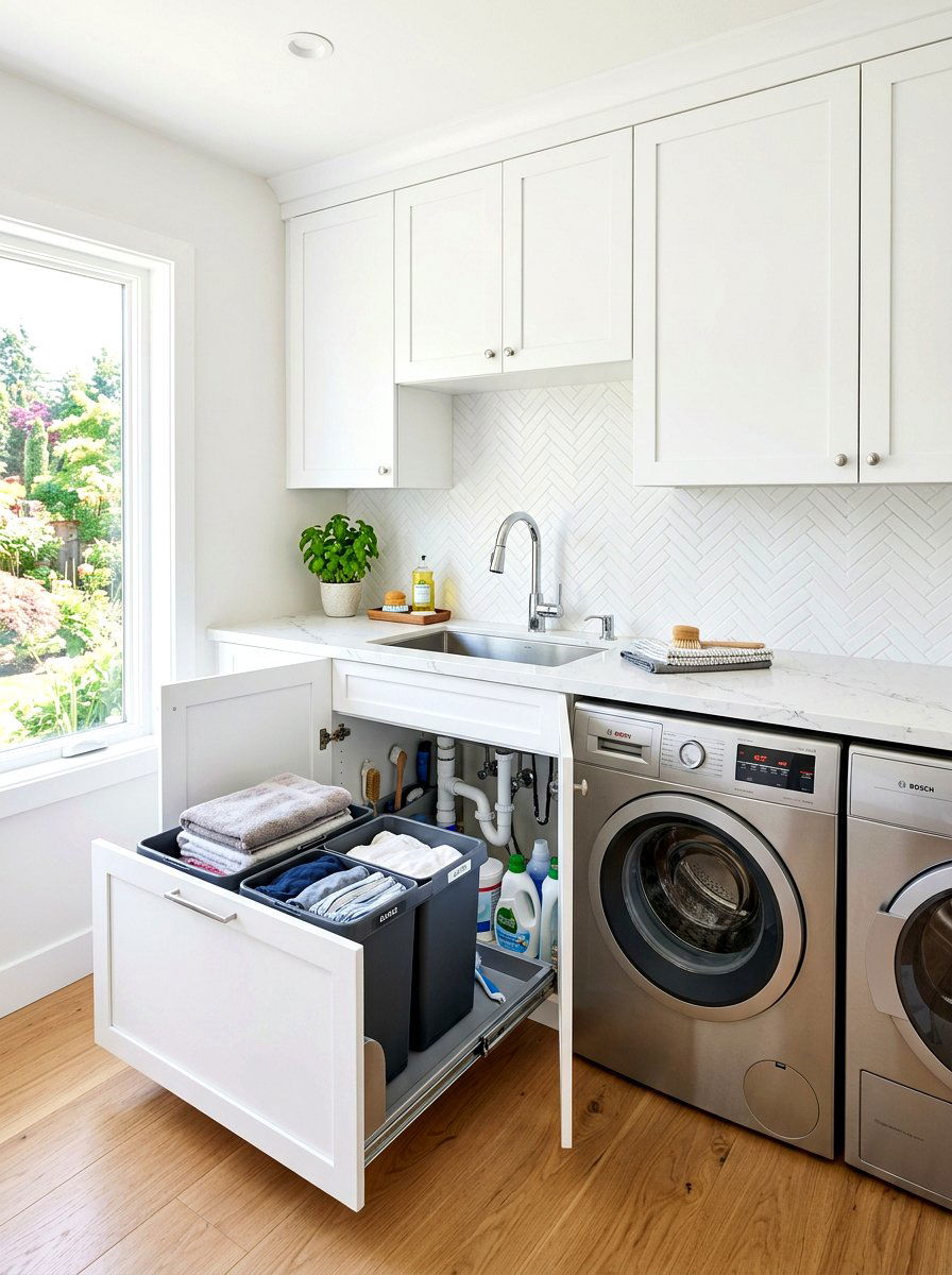 Under Sink Laundry Storage - 30 hidden hamper ideas