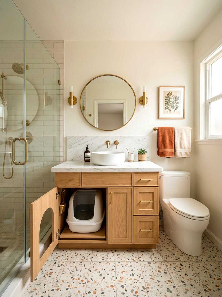 Under Sink Litter Box Storage - 30 litter box enclosure ideas